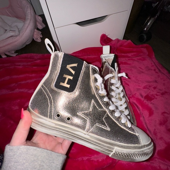 Vintage Havana Metallic Gold High-Top Sneakers - Picture 1 of 3